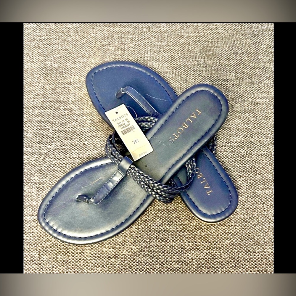 Talbots Cece Braided Thong Sandals Navy Blue Women's Size 7M NWT